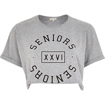 Grey seniors slogan cropped t-shirt